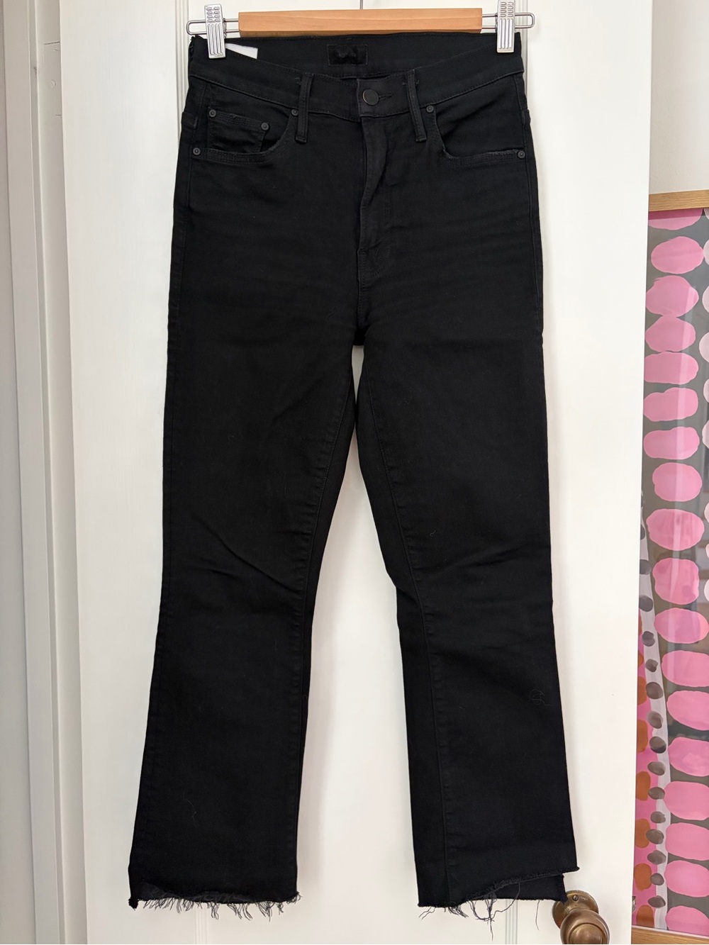 MOTHER Black The Insider Crop Step Fray Jeans
